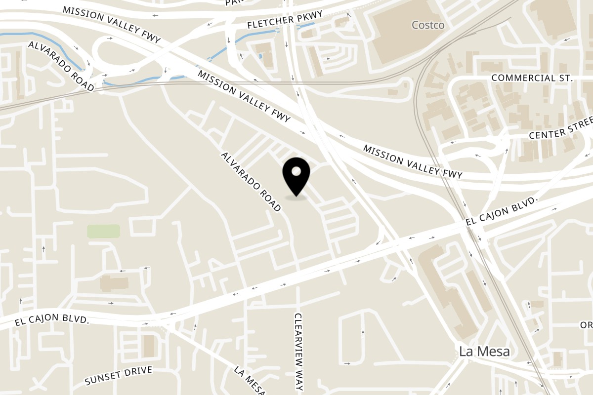 Map showing the location of Himalayan Cuisine on 7918 El Cajon Blvd P in La Mesa